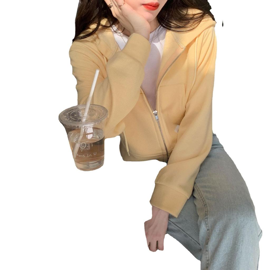 Женская розовая короткая толстовка с капюшоном на молнии - повседневный нишевый дизайн весна/лето