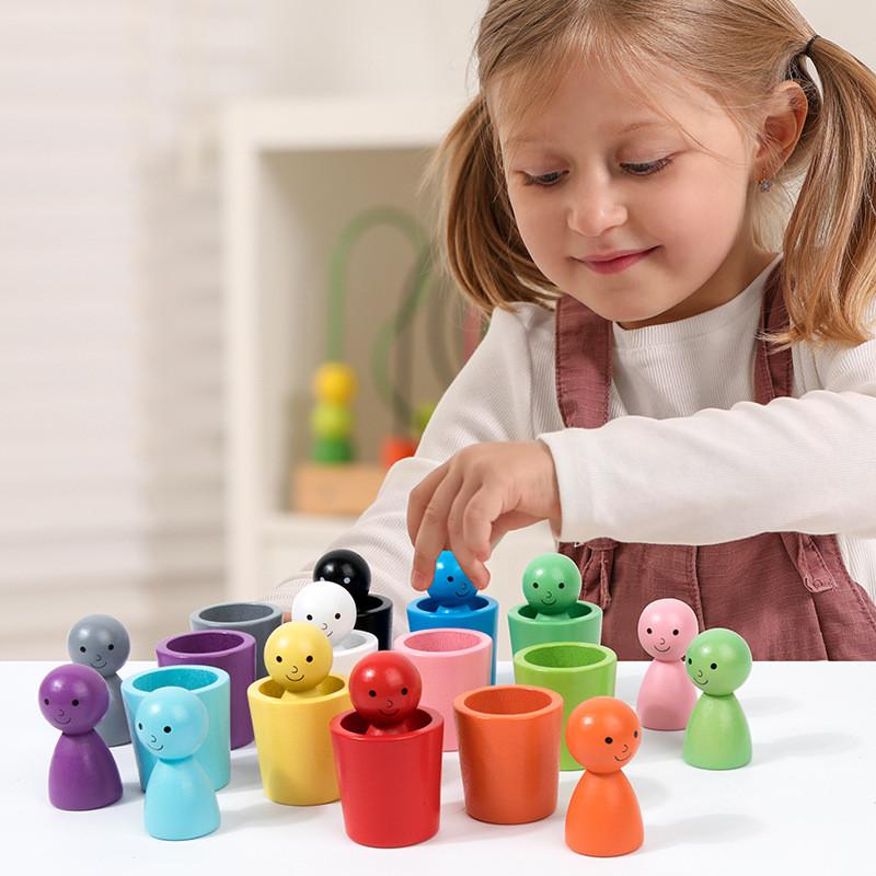 Color Classification Wooden Cups For Kids Early Education Learning Toy Gift