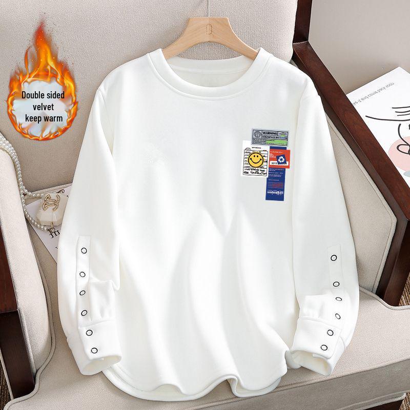 2024 Женская хлопковая футболка оверсайз с длинным рукавом - Корейский стиль, круглый вырез, осенняя футболка