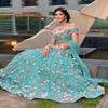 Женский полусшитый набор Lehenga Choli аквамаринового цвета из искусственного жоржета с цветочной вышивкой, пайетками и дупаттой