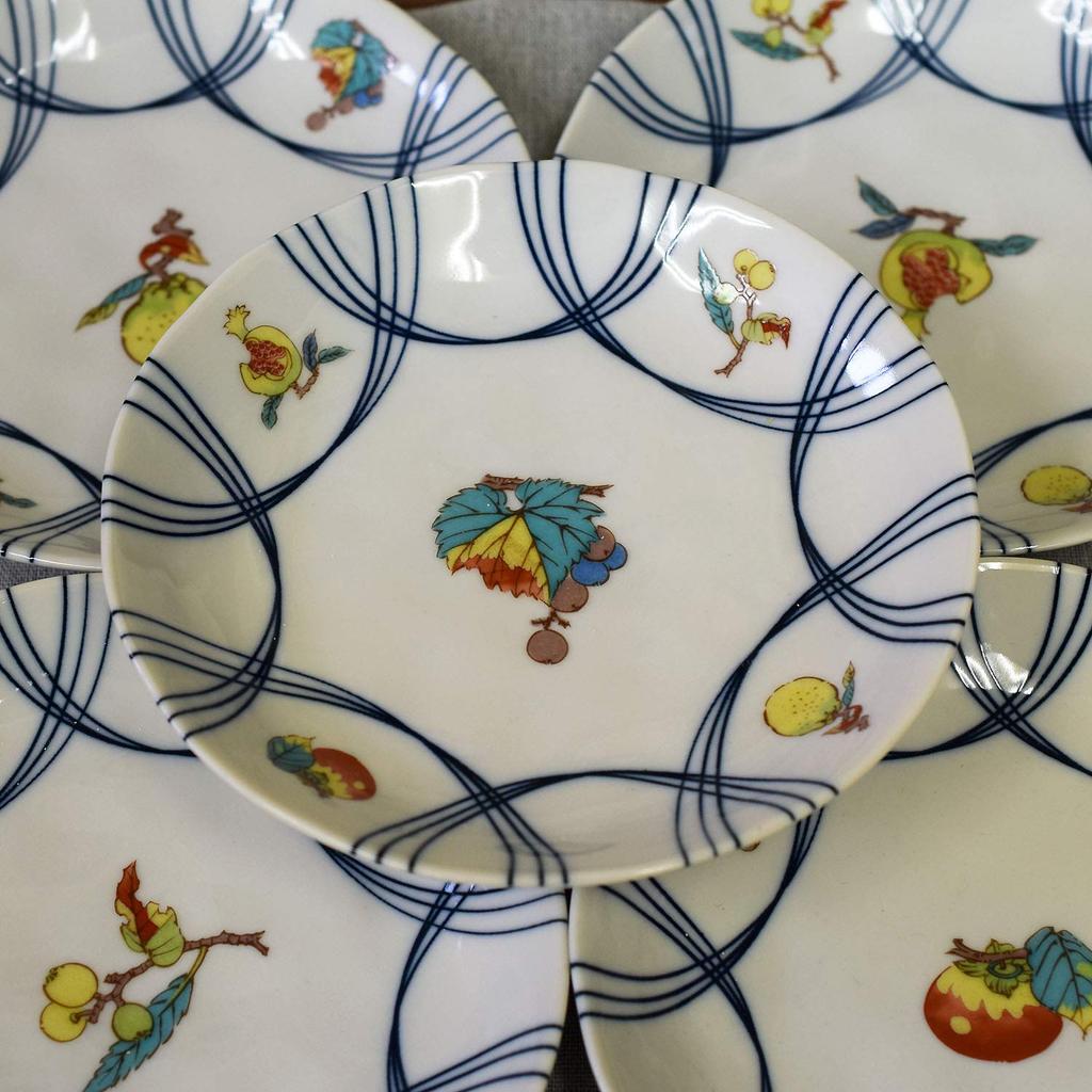 Тарелка стильная Кутани небольшой набор фруктов японская сервировка сделано в Японии набор, столовые приборы, посуда, тарелки, 5, узор, керамика, столовые приборы, тарелка,