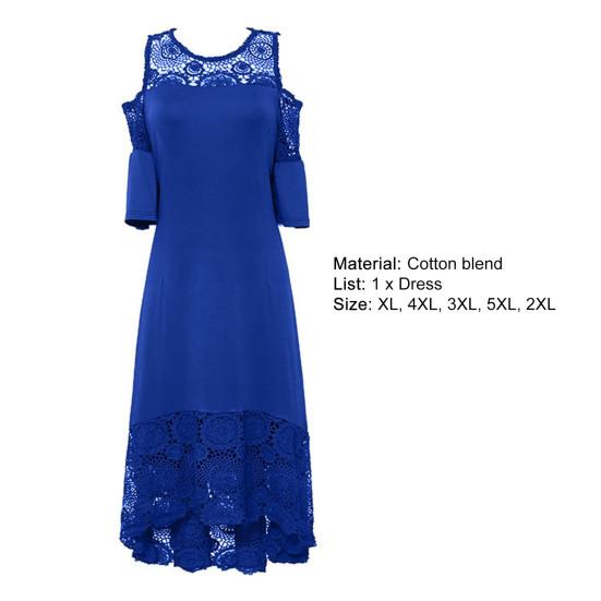 Платье, стильное, с круглым вырезом, трогательное, вязаное крючком, кружевное, в стиле пэчворк, с высоким и низким подолом, длинная женская одежда