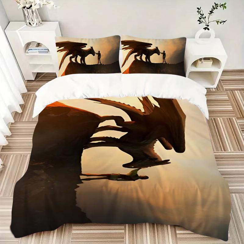 3Pcs Dragon Rider Bedding Set Soft Fabric Duvet Cover Pillowcases Home Xmas Halloween Gift 1 Duvet Cover 2 Pillowcase S1618