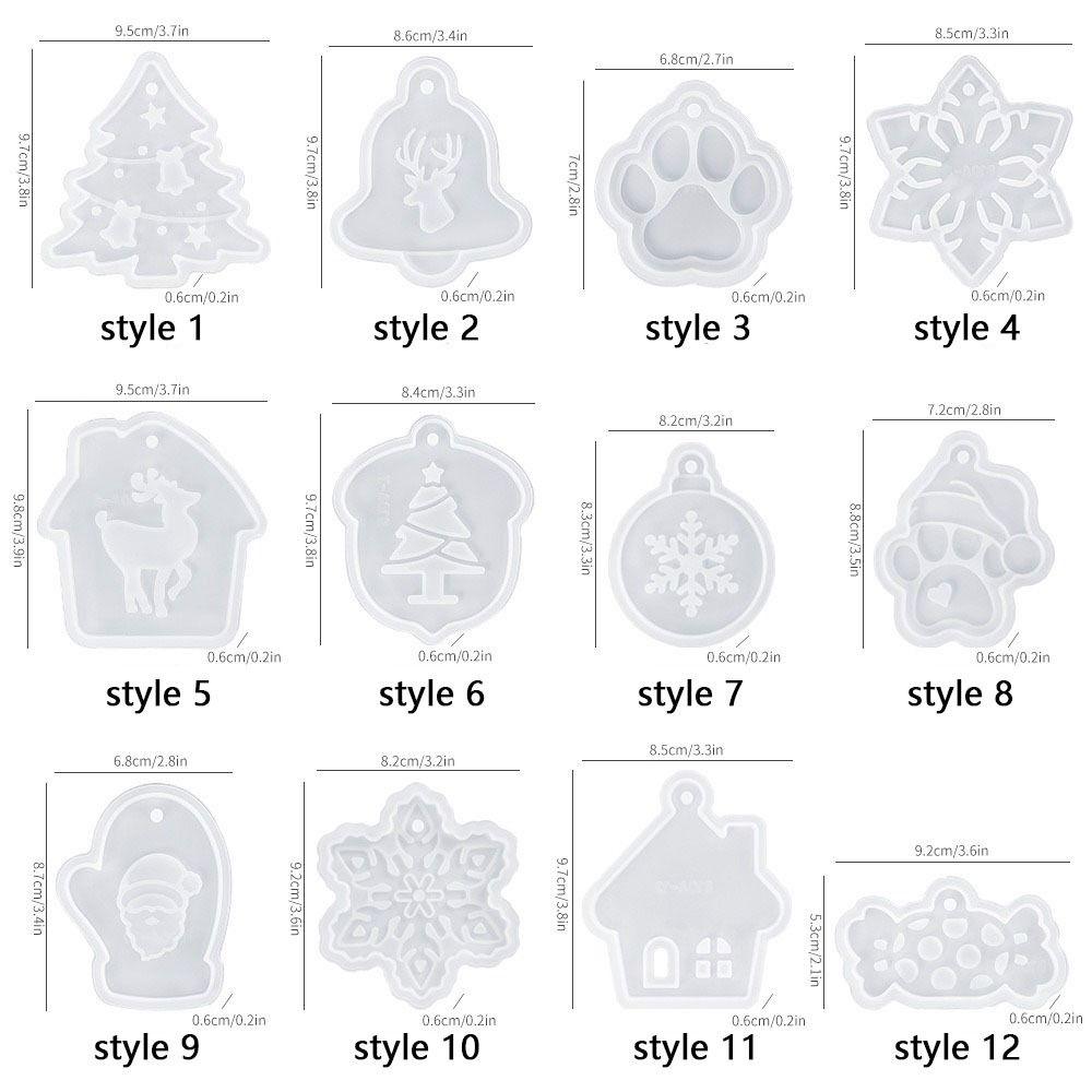 With Hole Christmas Resin Mold 12 Styles Elk Shape Silicone Molds Snowflake Bell Shape DIY Jewelry Making Christmas Craft
