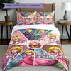 3pcs Duvet Cover Set (1*Duvet Cover + 2*Pillowcase, Without Core), Princess Peach Toadstool Print Bedding Set, Bedroom Decor, All‑Season, Birthday Gif