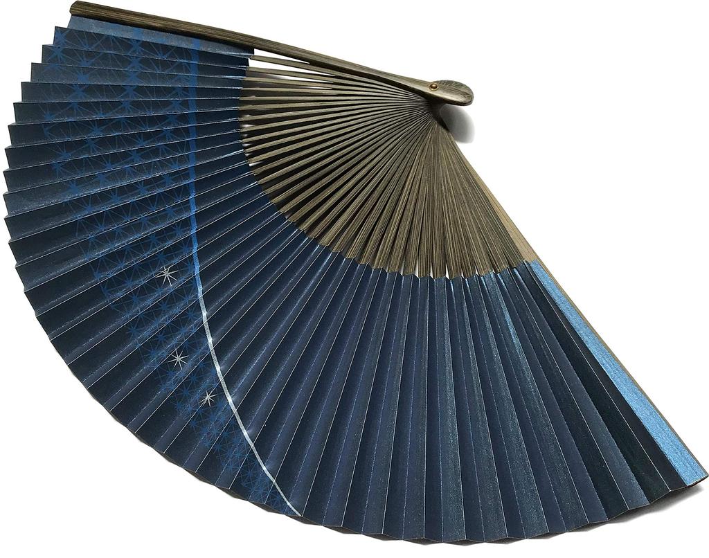 Folding Fan with Milky and Hemp Leaf Single Blue [Hana Kanzashi] Men's Way, Tanabata, Designs, Paper-Pasted, Large, Item,