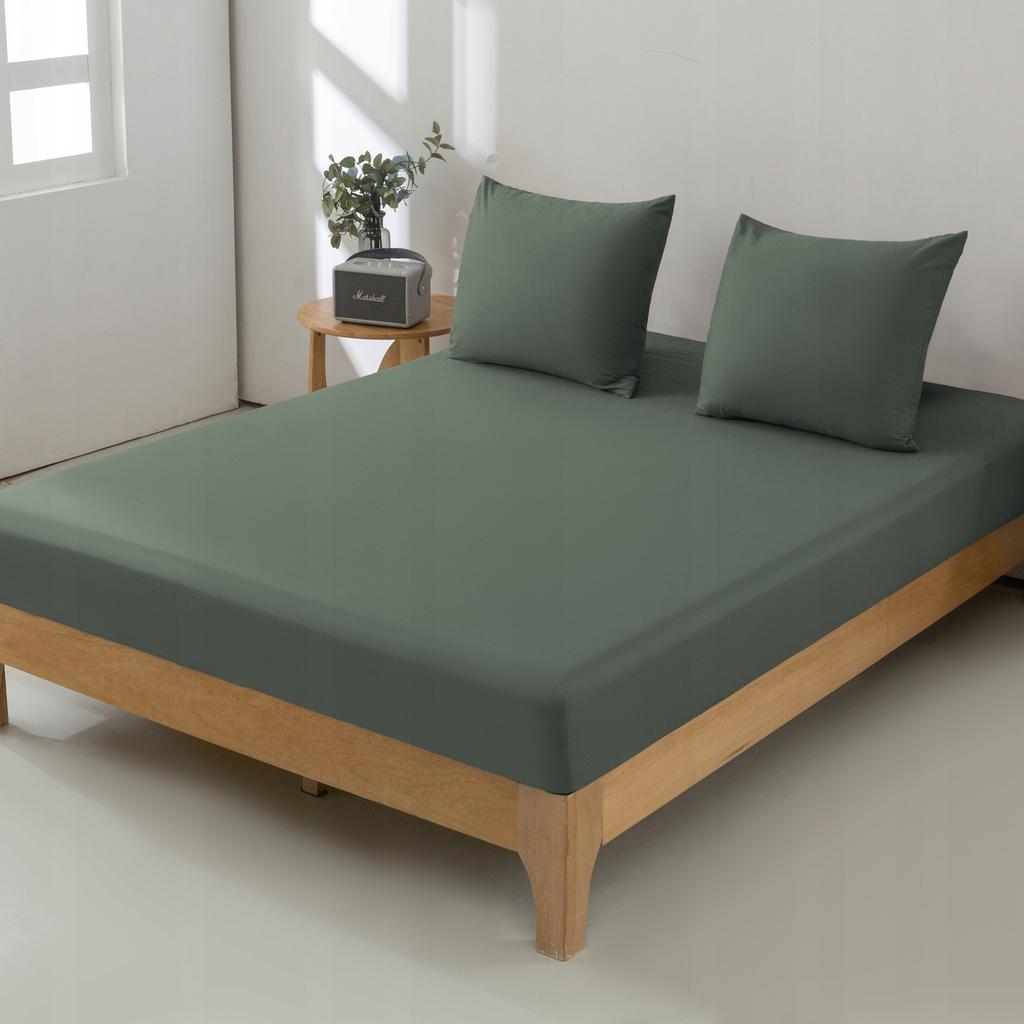 Traditional fitted sheet 100% cotton 200X220 olive green