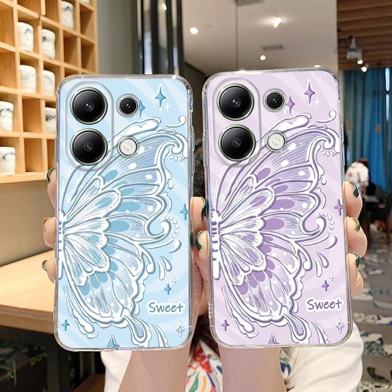 Чехол-бабочка с цветком для iPhone Samsung A55 M34 S24 Xiaomi Redmi 13 Pro 14C Huawei Honor, противоударный бампер для телефона TPU, устойчивый к царапинам, прозрачная задняя крышка