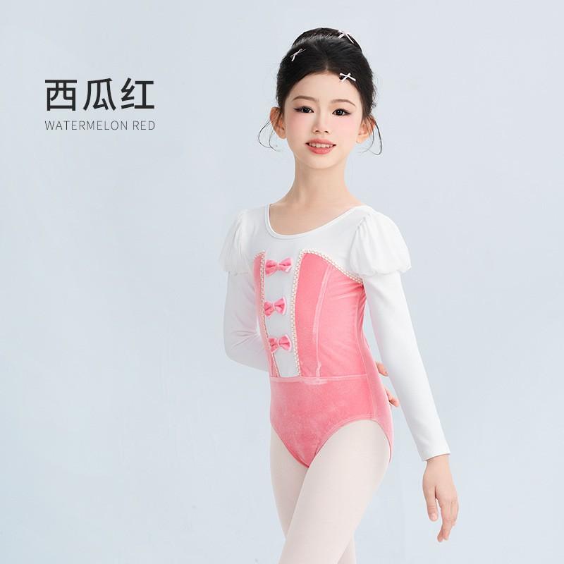 Girls Long Sleeve Dance Leotard Bowknot Practice Wear Kids Winter