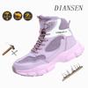 Women'S Anti-Puncture Safety Boots Steel Toe High Top Lightweight Breathable Work Shoes Soft All-Season Casual Hiking Footwear
