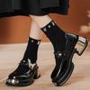Metal Decoration Mid Heel Mary Janes Square Heel Round Toe Female Shoes On Sale  Brand Slip-on Spring/Autumn Solid Pumps