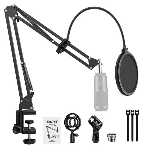 EmJTao 8-Piece Metal Microphone Arm Set, Universal Microphone Stand, Adjustable Desktop Microphone Stand (Includes Conversion Adapter, Microphone Hold