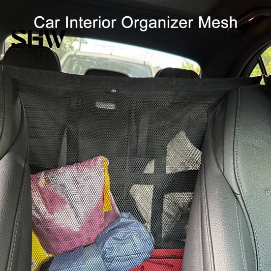 Car Backseat Storage Net Seat Gap Net, Multifunctional Organizer Barrier for Pets Kids, 9 Grid Layered Divider with 59x59cm, Universal Auto