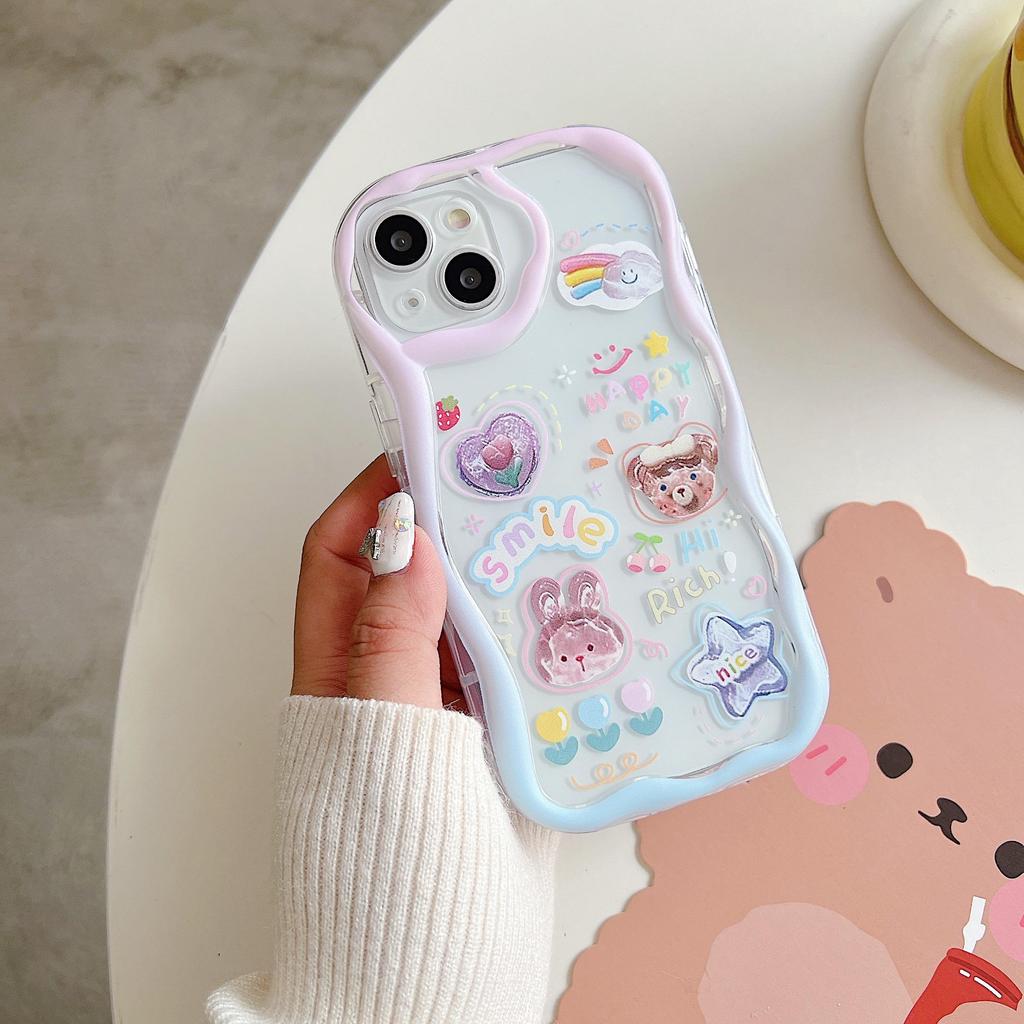 Cute Silicone Case for Redmi Note 12 11 Samsung A54 A14 iPhone 11 13 Oppo Reno 8T Infinix Note 30 Pro Funda Painted Cartoon Bear Cover Soft TPU Bumper