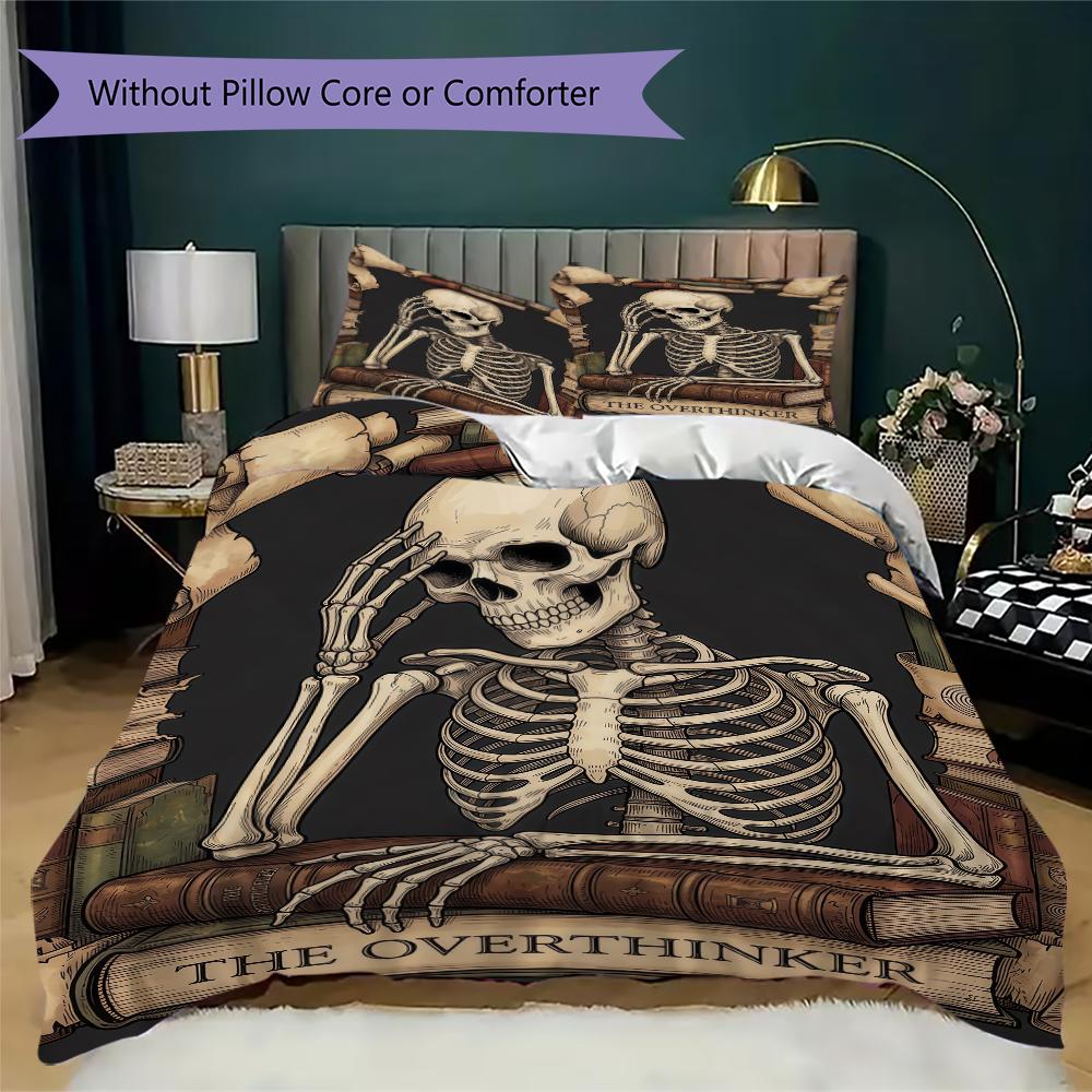 Thinker Skull Pattern Bedding uilt Set uilt Cover Pillowcase Home Decoration Birthday Gift (1 * duvet cover + 2 * pillowcase without core)