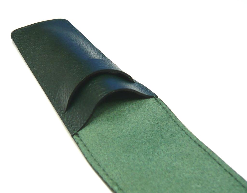 Moss green grained leather pen case with metal touch blue and brown wooden barrel retro ballpoint pen set stick, SASMG-ALL-HS48S-2 2-pack