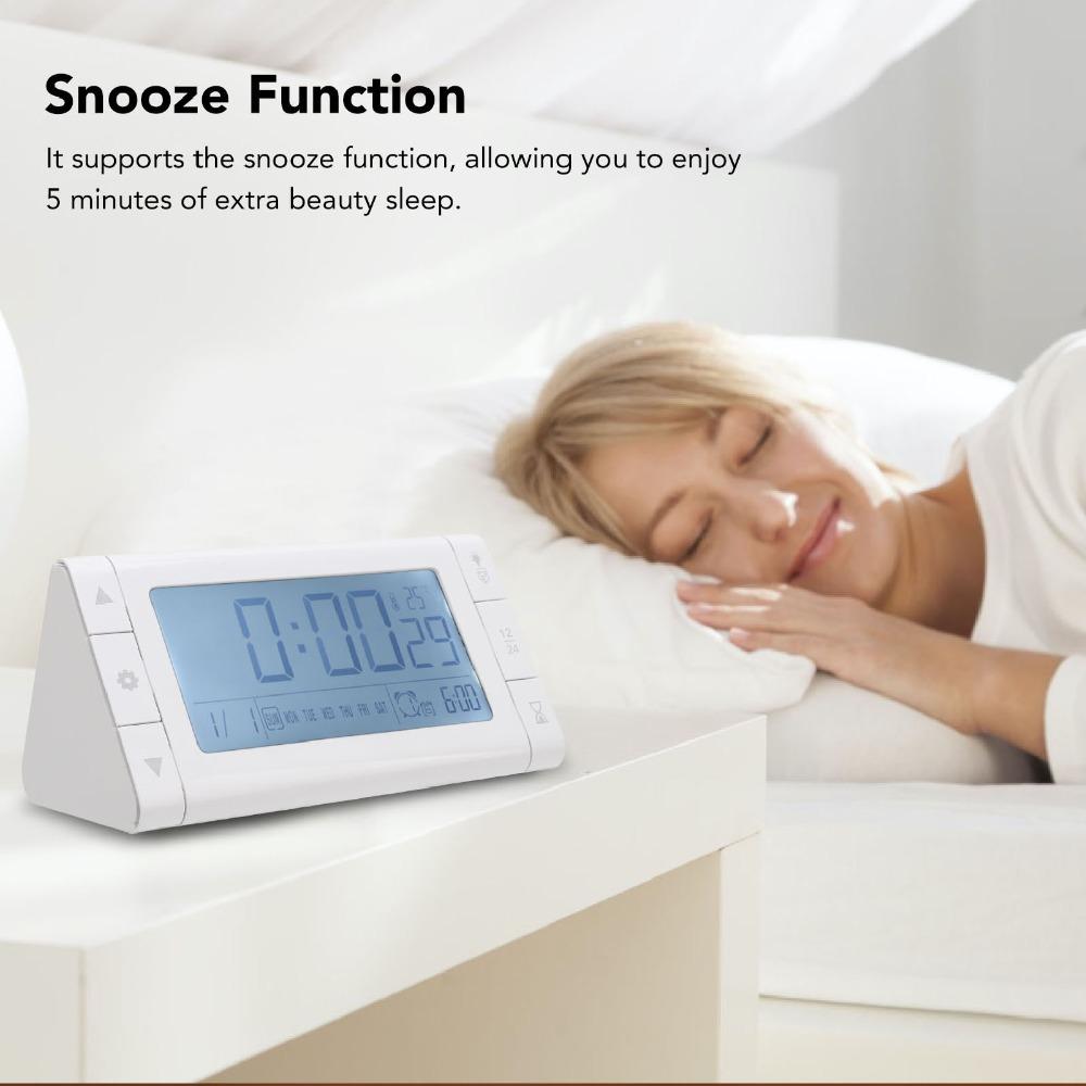 Large Display with Time Date Day Temperature Digital Alarm Clock Battery Operated 3 Alarm Settings LED Alarm Clock