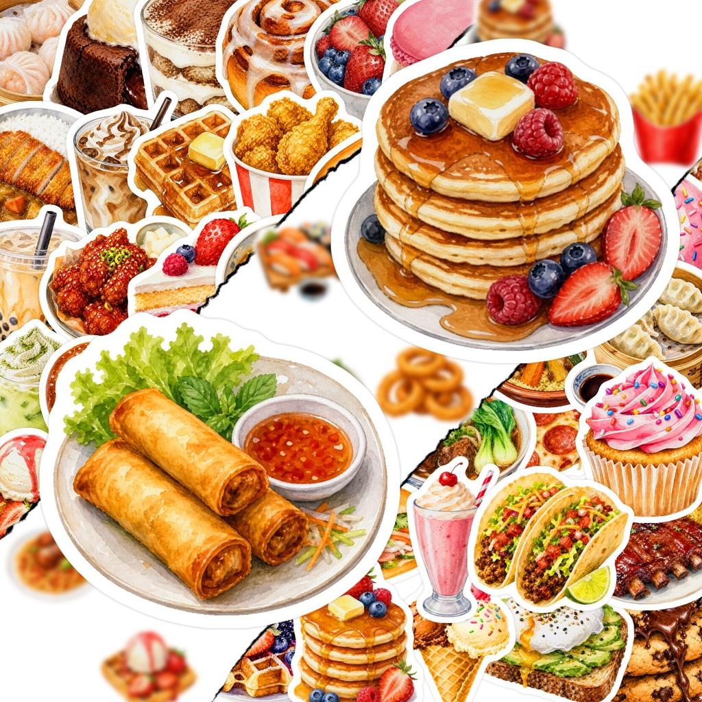 50Pcs/Set 3D Delicious Food . Afternoon Tea Dessert Stickers DIY Fashion Waterproof Doodle Decals Stickers (2 Styles)