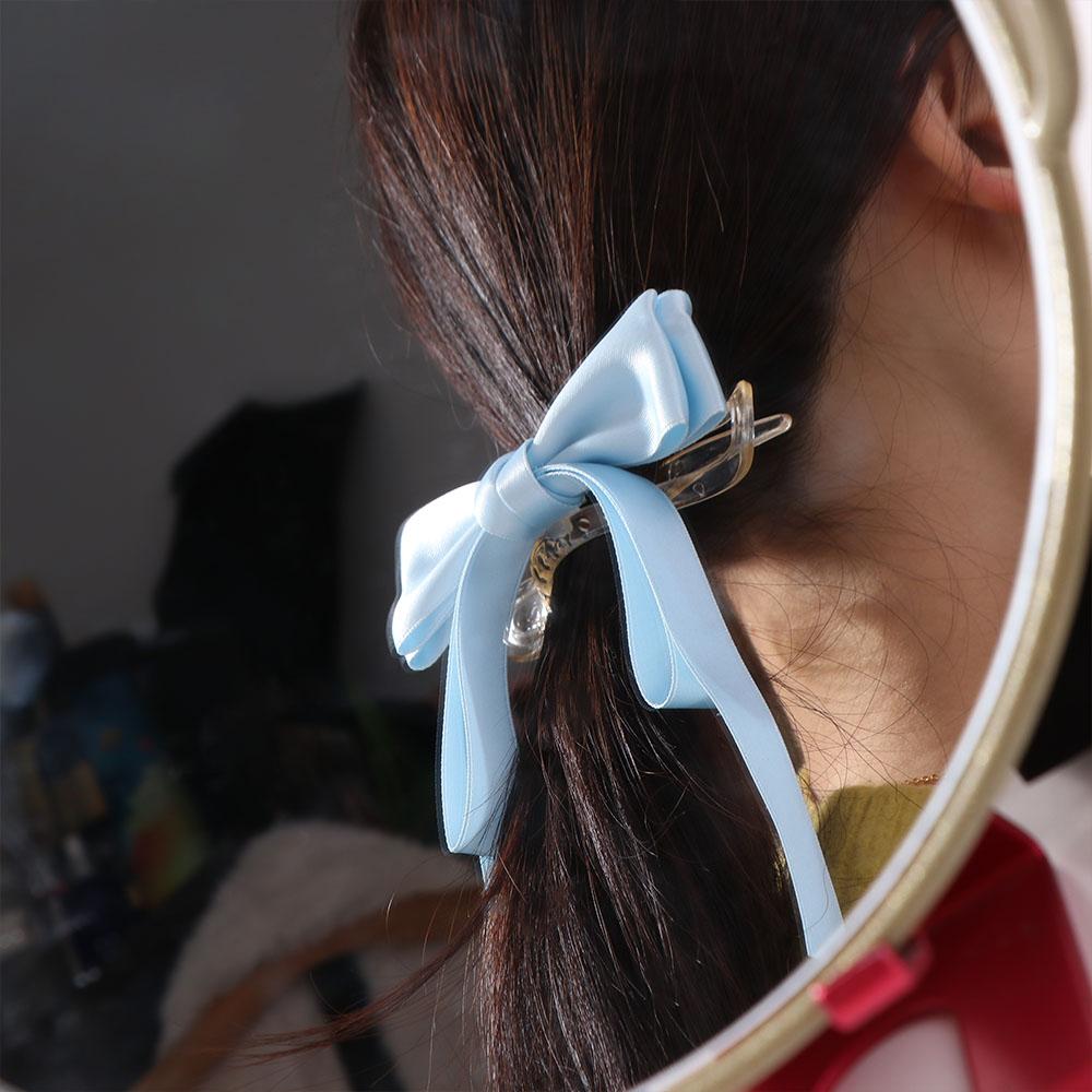 French Style Satin Bow Hair Clip Solid Color Women Hairpin Elegant Bow Ribbon Hair Clip  Girls