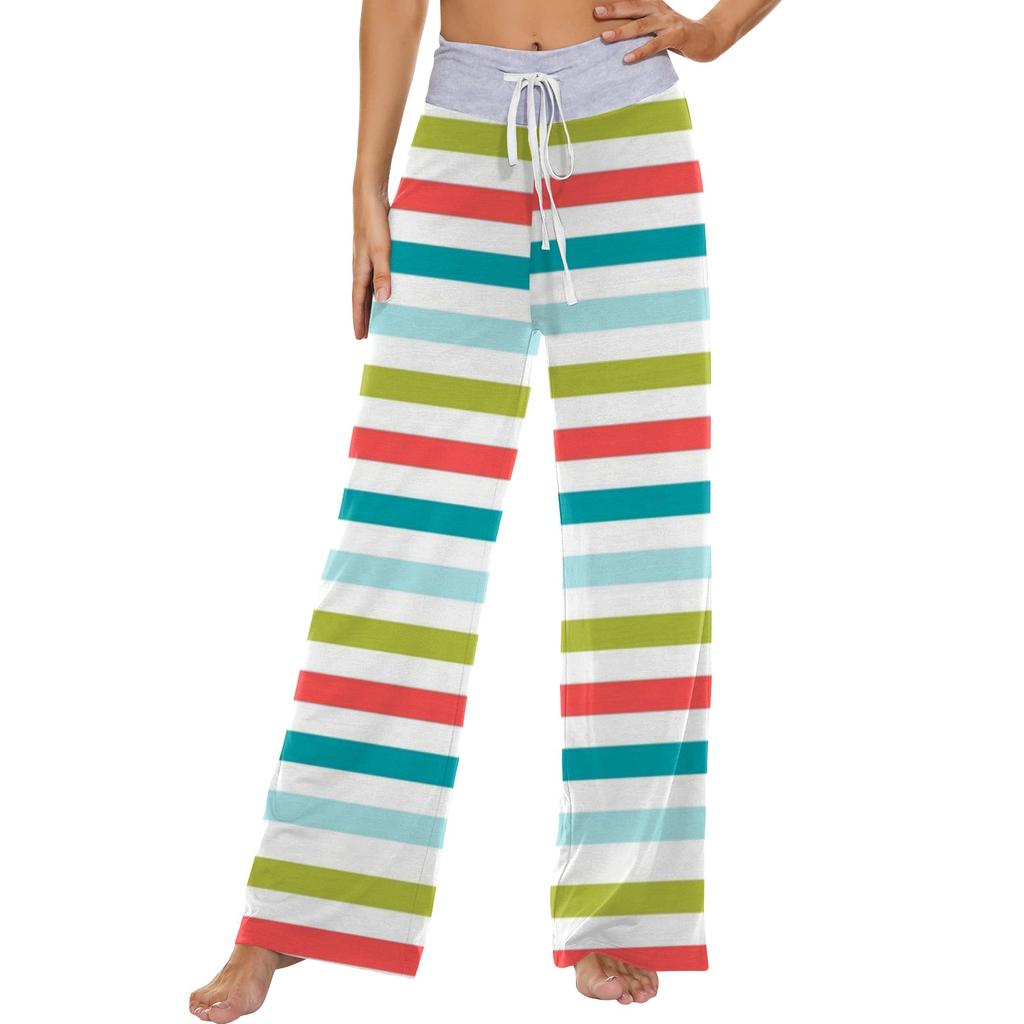 Женские модные повседневные удобные пижамные брюки с принтом и широкими штанинами на шнурке