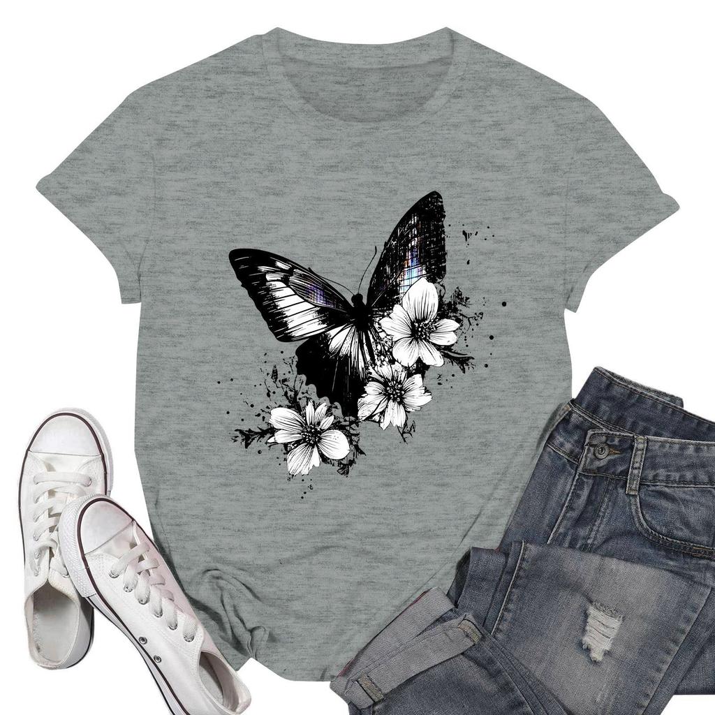 Women's Fashion Casual Printed Short Sleeve Round Neck Pullover Tops