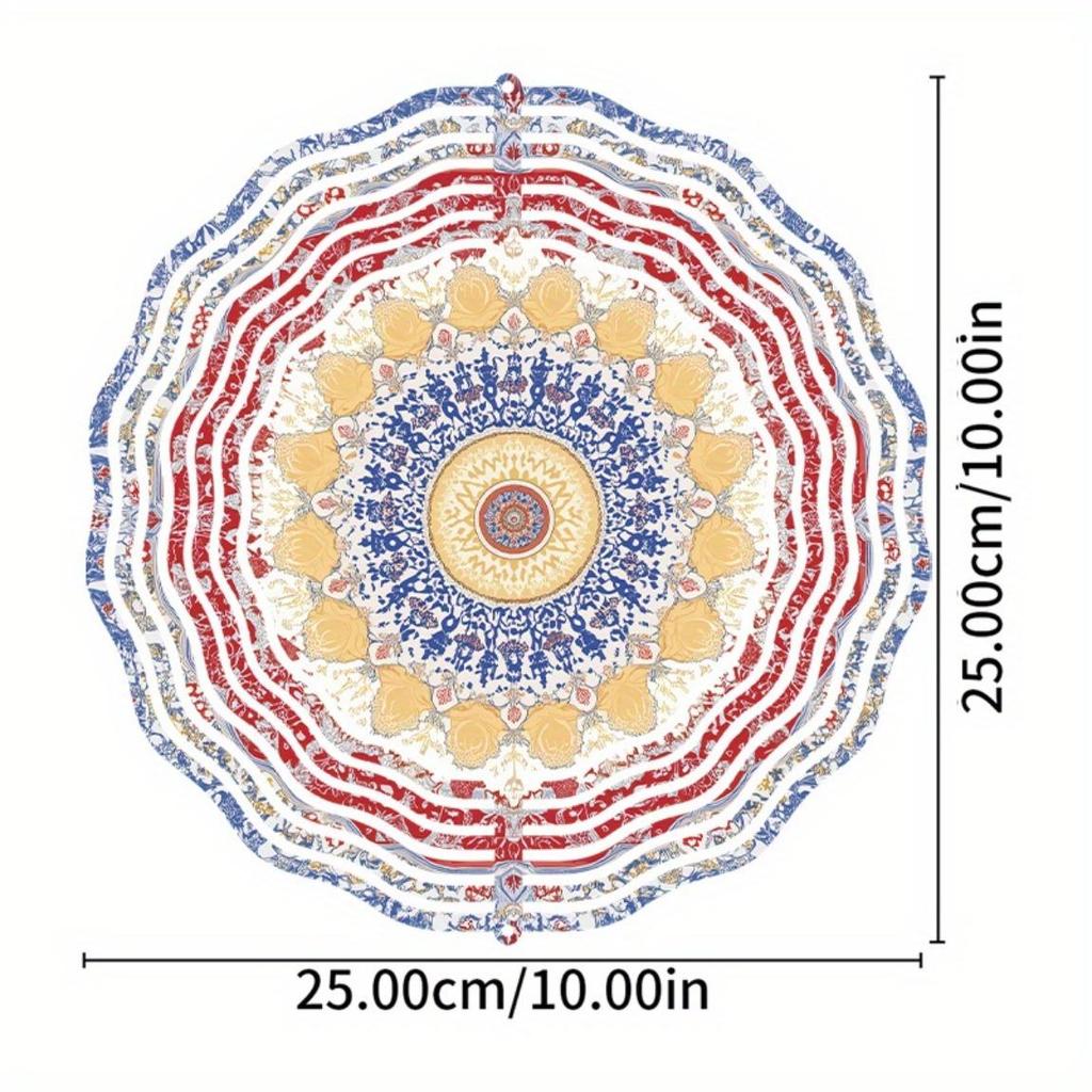 Bohemian Style 10 Inch Hanging Wind Spinner Vibrant Blue Red Yellow Floral Pattern Metal Art Chime for Balcony Patio Garden Decor All Season Gift