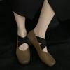 Mary Jane Shoes Women's Low Heeled Ballet Shoes Outside Cross Square Toe Shallow Cut Retro Flat Sole Single Shoe High Heels