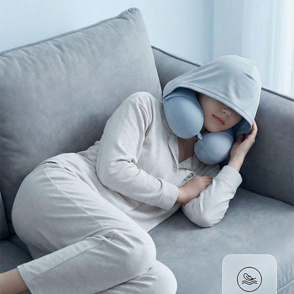Foldable Design Hooded Travel Pillow Breathable Fabric Ice Silk Neck Rest Cushion Airplane Travel