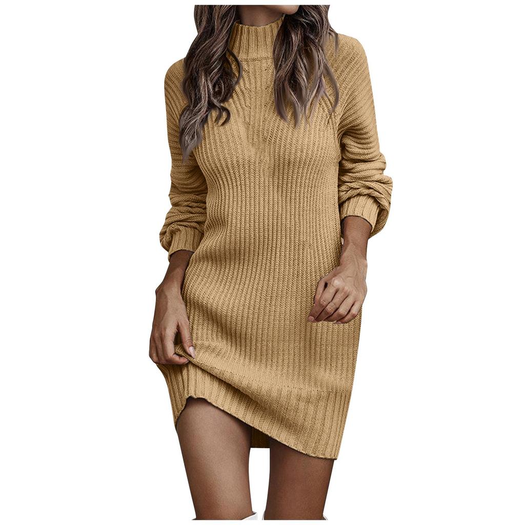 Женское трикотажное платье Водолазка Зимнее платье-свитер Трикотажные платья Простое длинное шерстяное платье миди