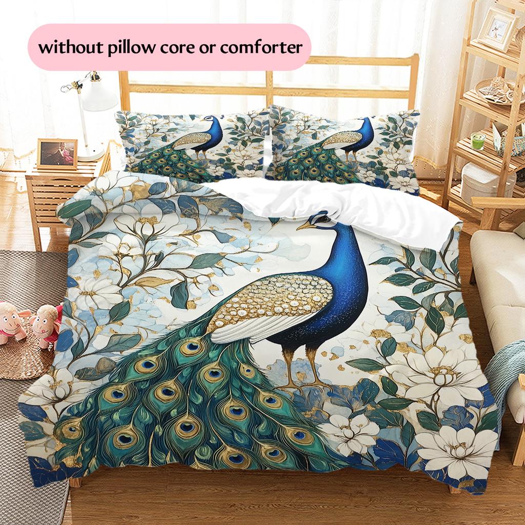 Peacock 2  Pattern Bedding Quilt Set Quilt Cover Pillowcase Home Decoration  Gift (1 * duvet cover + 2 * pillowcase, without core)