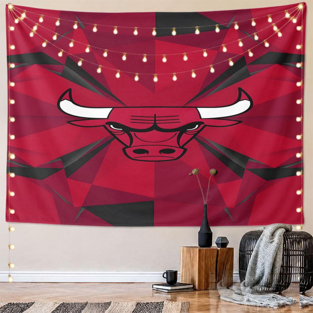 Geometric Red Bull Head Design Pattern Wall Hanging Tapestry Decorative Tapestry Home Decor for Bedroom and Living Room