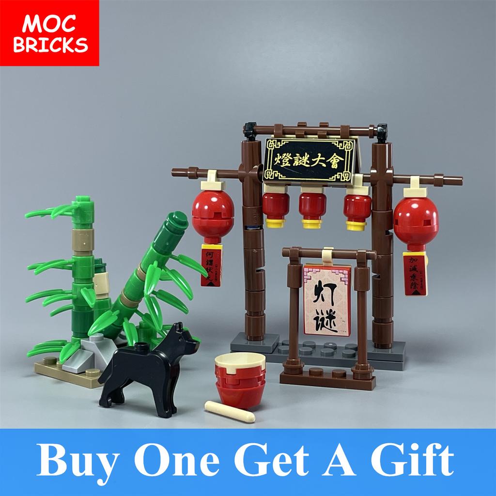 Нетоксичные Moc Кирпичи Китайский Древний Уличный Пейзаж Культура Новогодние Традиции Весенний Фестиваль Архитектура Модель Строительные Блоки Diy Игрушки