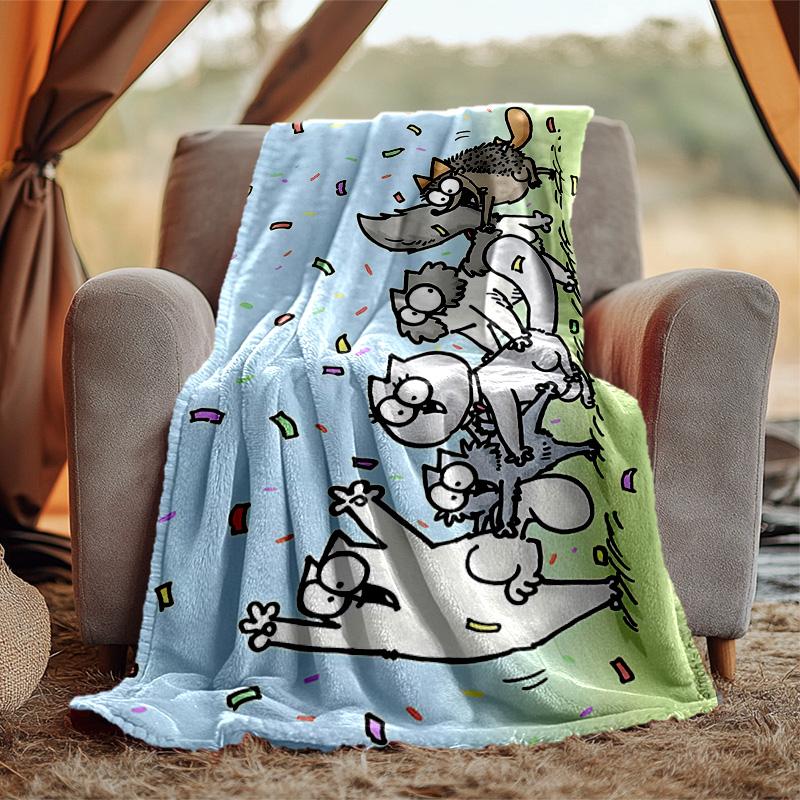 Simon'S Cat Flannel Blanket Soft Warm All-Season Throw, Design for Camping, Car Travel, Hiking Sofa, Bed, Office Perfect Gift for Parties