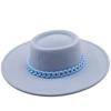 New Fashion Wool Pork Pie Boater Flat Top Hat For Women's Men's Felt Wide Brim 9.5CM Fedora Gambler Hat