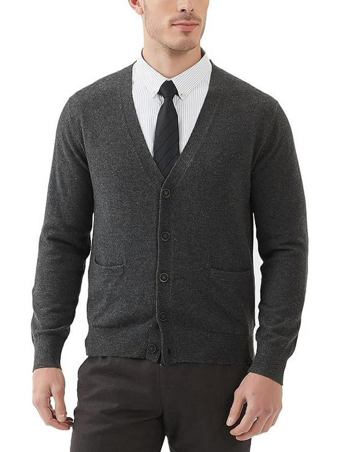 Мужской шерстяной трикотажный кардиган с длинными рукавами и жилетом