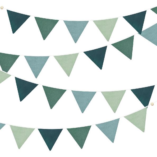 2 Sets of Sage Green Pennant Banner 24Pcs Nursery Garland Flags Olive Green Fabric Linen Triangle Streamers for Baby Room Decor Kids Jungle Safari
