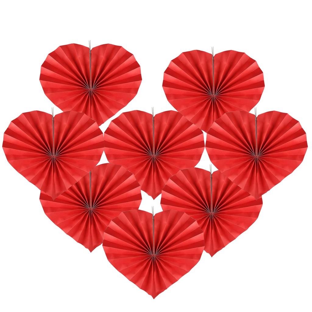 8pcs Love Heart Shaped Paper Fans for Wedding and Anniversary Decorative Folding Fan Valentine's Day Party Supplies