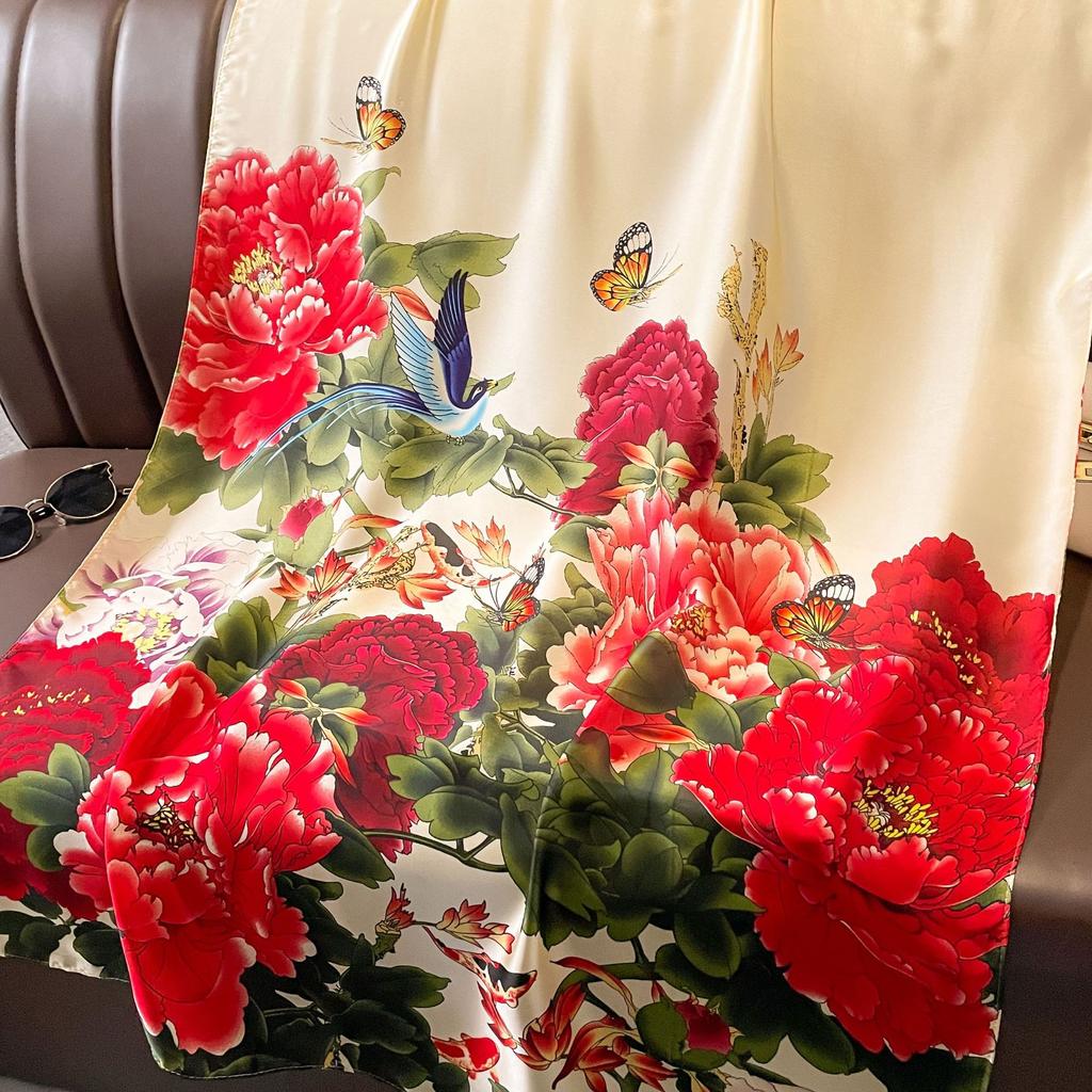 Шелковый шарф с принтом ботанических цветов, весна и лето, новый атласный шарф Li Jin, темпераментная женская шаль