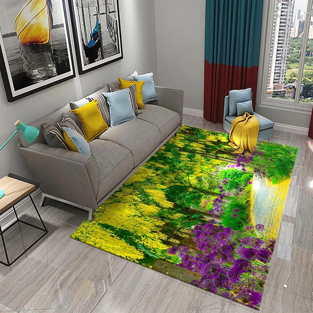 3D Ковер на тему сада Красочный ковер с цветами и растениями для спальни Напольный коврик Придверный коврик Коврик для ванной комнаты Нескользящий коврик Ковер Домашний декор