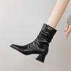 Fashion New Autumn Winter Women Boot Fashion Pleated Square Toe Boots for Women Short Boots Ladies Shoes Western Boots Zapatos Mujer