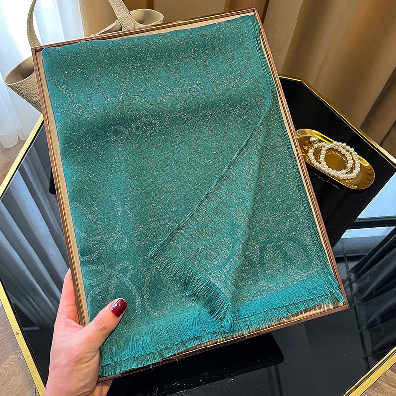 Double-Sided Commuting Warm Fashion Elegant Simple Atmosphere Tencel Cotton Scarf Shawl Cape Female Big Name Style