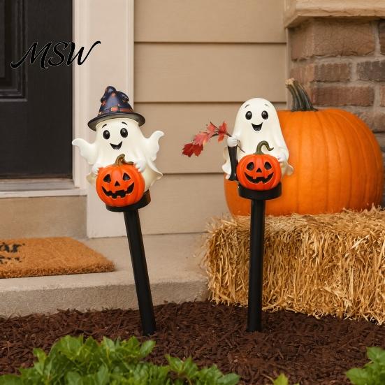 Outdoor Halloween Yard Decorations Solar Ghost Pumpkin Stake Light, LED Auto Light Sensor Garden Lamp, Waterproof Cute Lawn Ornament Decorative Ground
