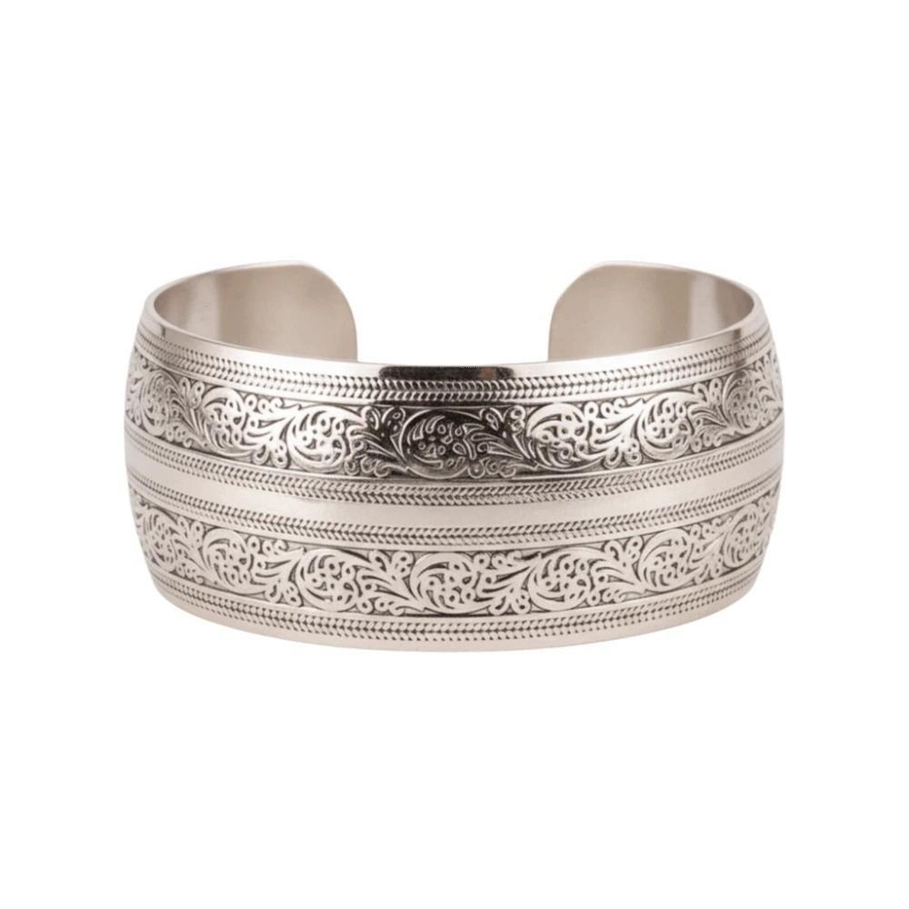 Lotus Silver Opening Bangle Vintage Thai Wrist Jewelry Carved Wide Bracelet Party