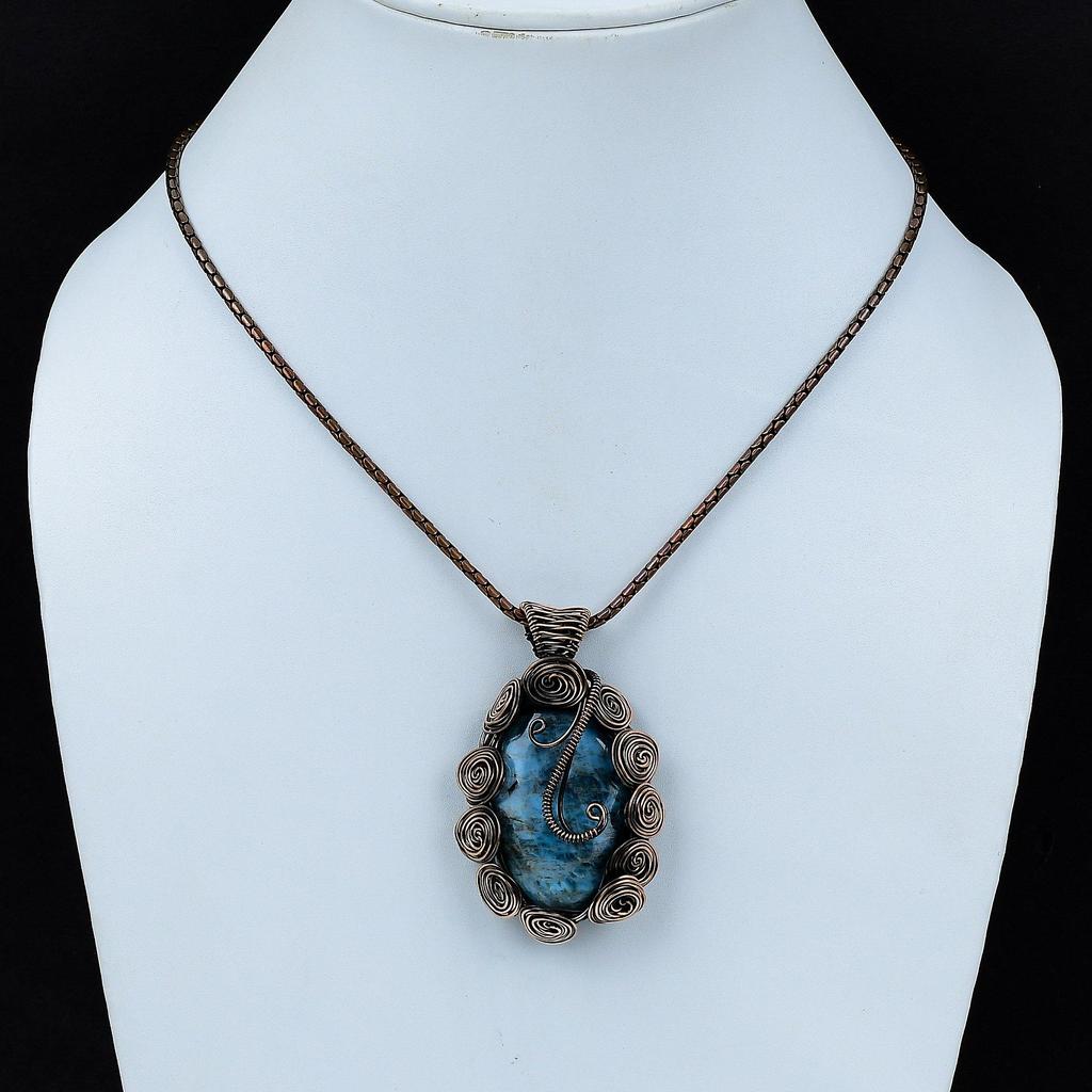 Неоновый синий апатит драгоценный камень медная проволока обертка ручной работы кулон ювелирный подарок для любви