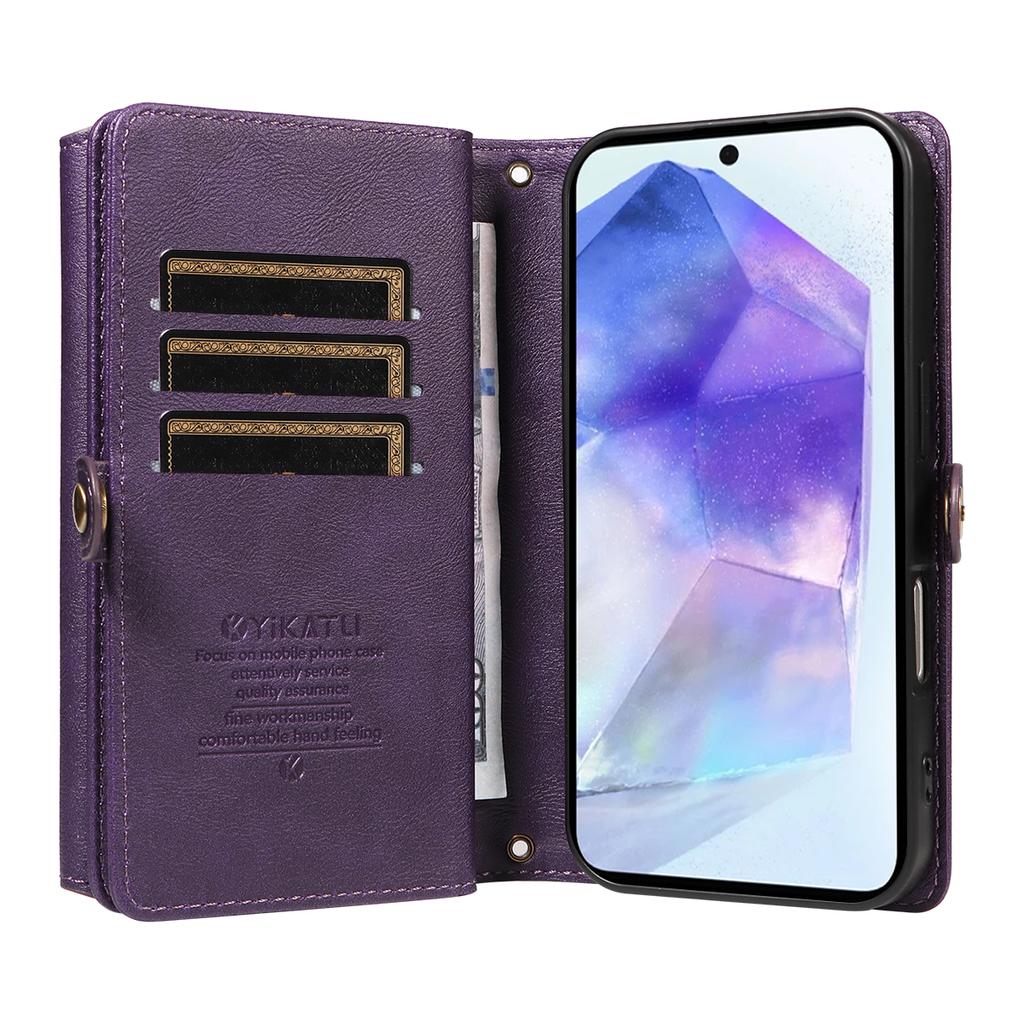 Чехол для Samsung Galaxy A55 5G YIKATU YK-008 Кожаный чехол-кошелек на молнии для телефона с плечевым ремнем