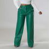2023 Fashion Women PU Pants Autumn And Winter Casual Vinage Pocket Trousers Loose Wide Leg Leather Pants Elegant Pantalon 30033