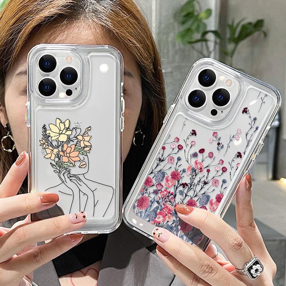 Clear Flower Phone Case For Iphone 13 Cases Iphone 11 12 13 14 Pro Max 7 8 Plus Xs Max X Xr Se 2020 2022 Crystal Soft Back Cover