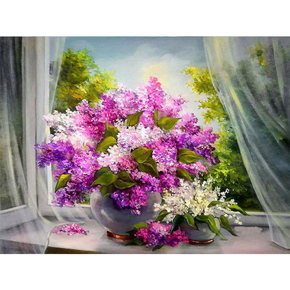 5D DIY Алмазная картина Цветочная мозаика Окно Полный дрель Алмазная вышивка Ремесленный комплект Изображение Горный хрусталь Домашний декор