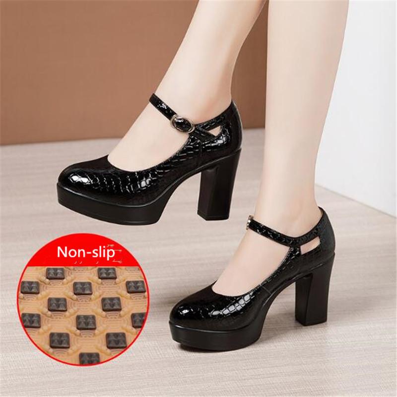 9/12 см Маленький размер 32-43 Туфли-лодочки из лакированной кожи Женские туфли Мэри Джейн 2024 Весна Туфли на блочном каблуке Туфли на платформе Офисные женские