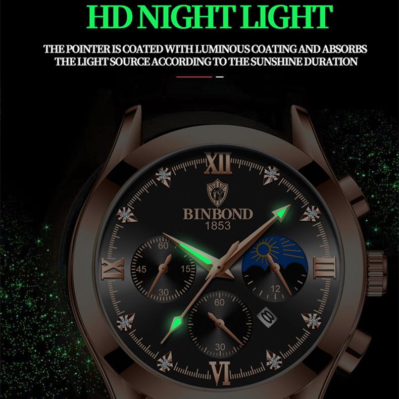 Мужские водонепроницаемые светящиеся календари с подарочной коробкой, модные кожаные спортивные кварцевые часы